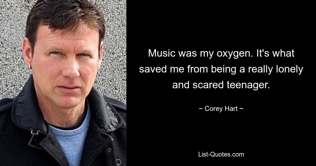 Music was my oxygen. It's what saved me from being a really lonely and scared teenager. — © Corey Hart