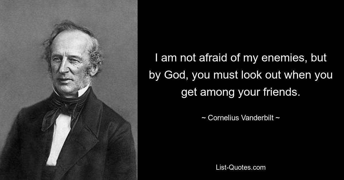 I am not afraid of my enemies, but by God, you must look out when you get among your friends. — © Cornelius Vanderbilt