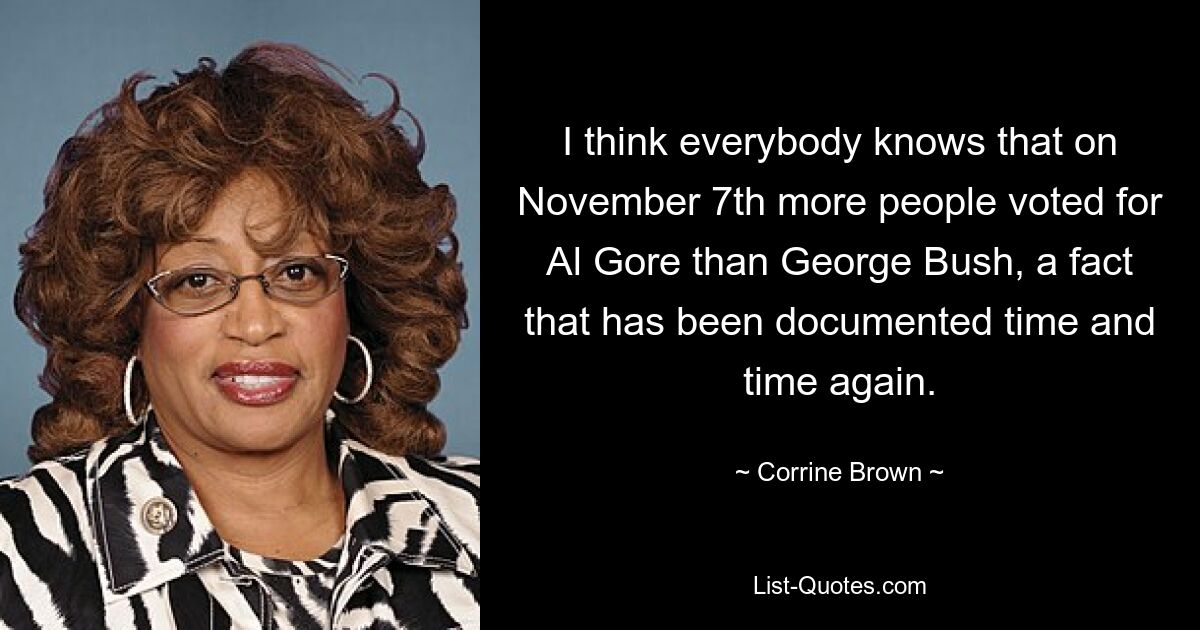 I think everybody knows that on November 7th more people voted for Al Gore than George Bush, a fact that has been documented time and time again. — © Corrine Brown