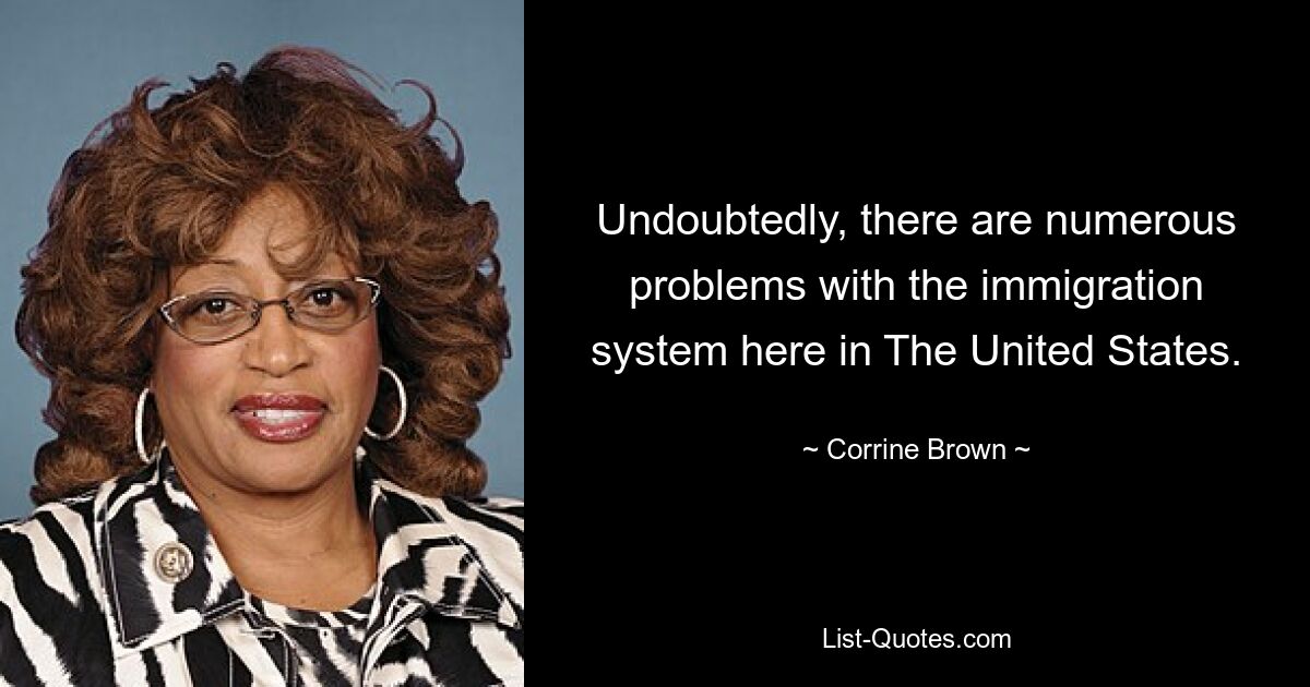 Undoubtedly, there are numerous problems with the immigration system here in The United States. — © Corrine Brown