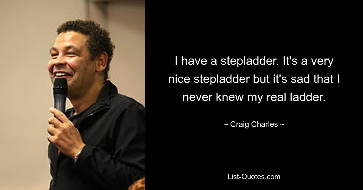 I have a stepladder. It's a very nice stepladder but it's sad that I never knew my real ladder. — © Craig Charles