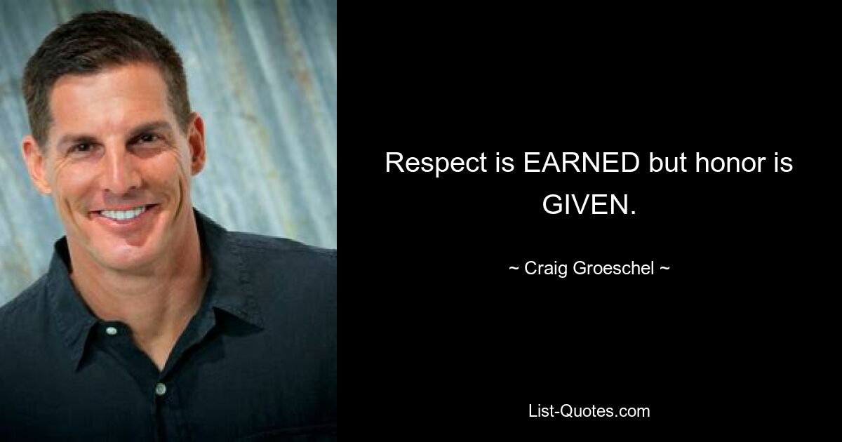 Respekt ist VERDIENT, aber Ehre ist GEGEBEN. — © Craig Groeschel