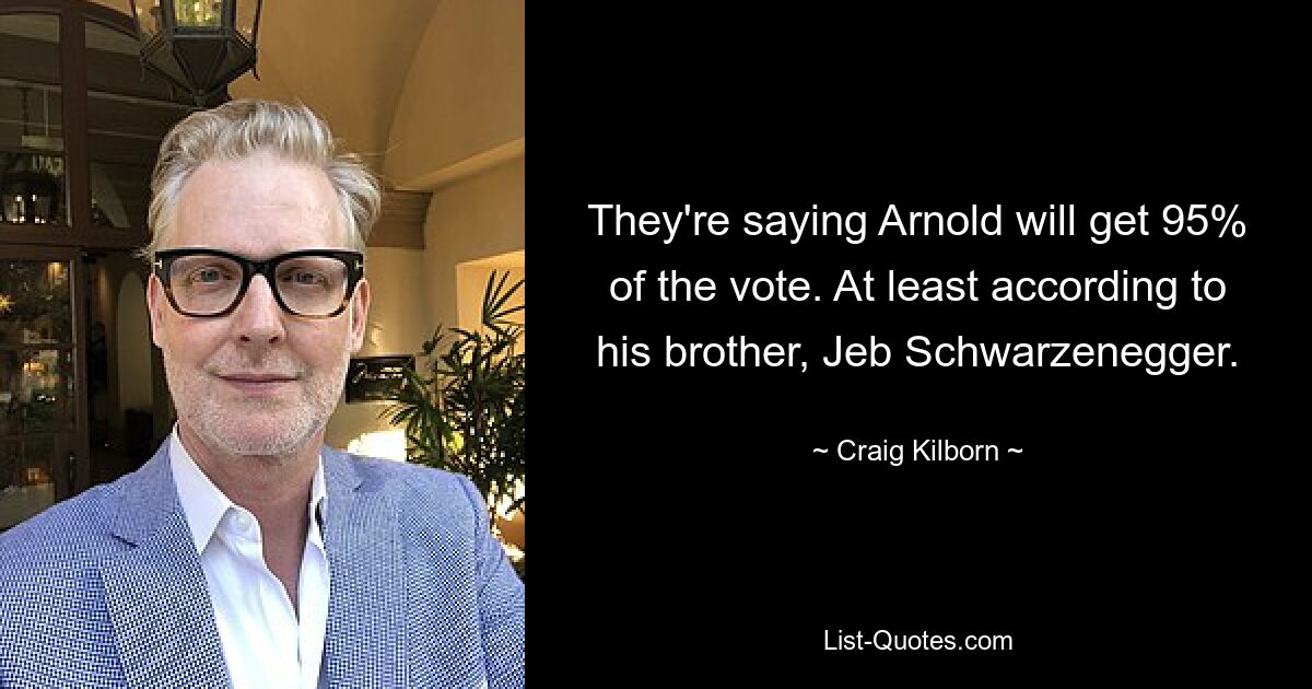 They're saying Arnold will get 95% of the vote. At least according to his brother, Jeb Schwarzenegger. — © Craig Kilborn