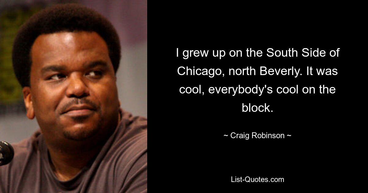 I grew up on the South Side of Chicago, north Beverly. It was cool, everybody's cool on the block. — © Craig Robinson