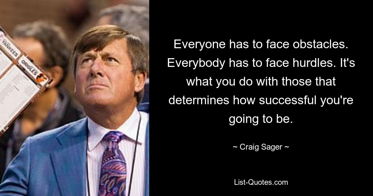 Everyone has to face obstacles. Everybody has to face hurdles. It's what you do with those that determines how successful you're going to be. — © Craig Sager