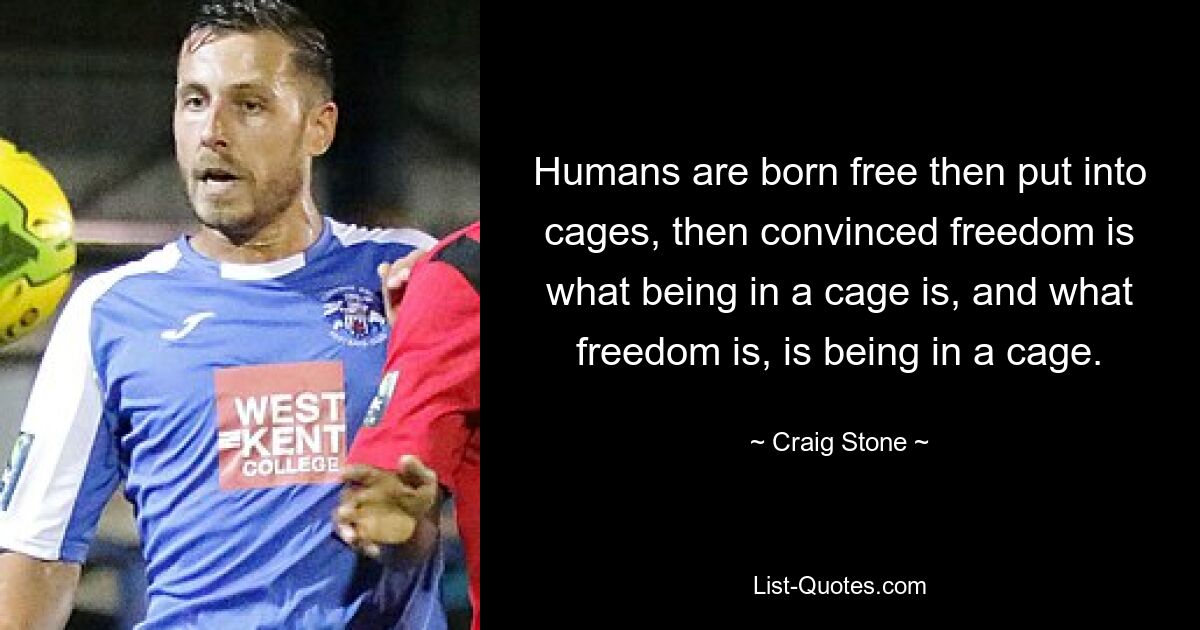 Humans are born free then put into cages, then convinced freedom is what being in a cage is, and what freedom is, is being in a cage. — © Craig Stone