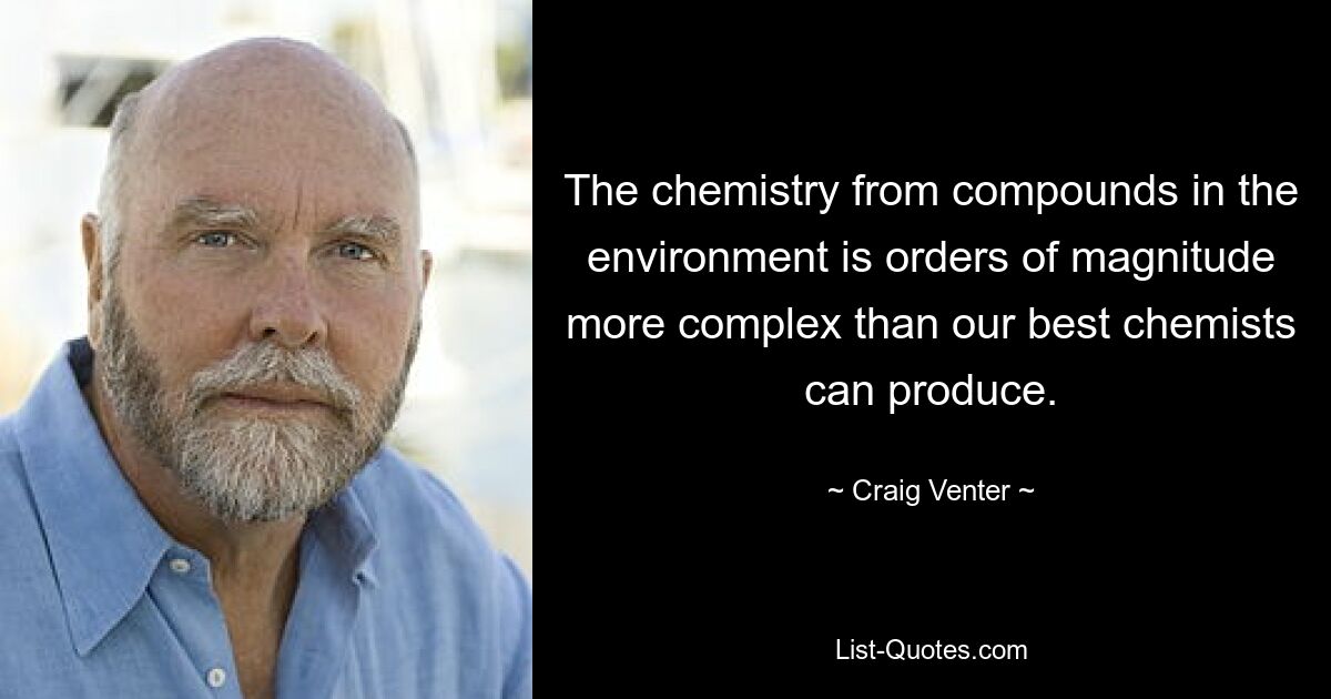 The chemistry from compounds in the environment is orders of magnitude more complex than our best chemists can produce. — © Craig Venter