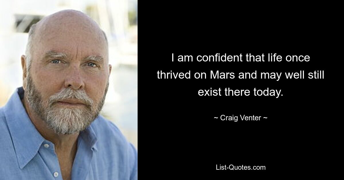 I am confident that life once thrived on Mars and may well still exist there today. — © Craig Venter