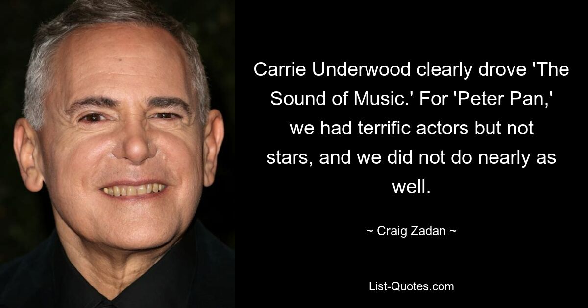 Carrie Underwood clearly drove 'The Sound of Music.' For 'Peter Pan,' we had terrific actors but not stars, and we did not do nearly as well. — © Craig Zadan