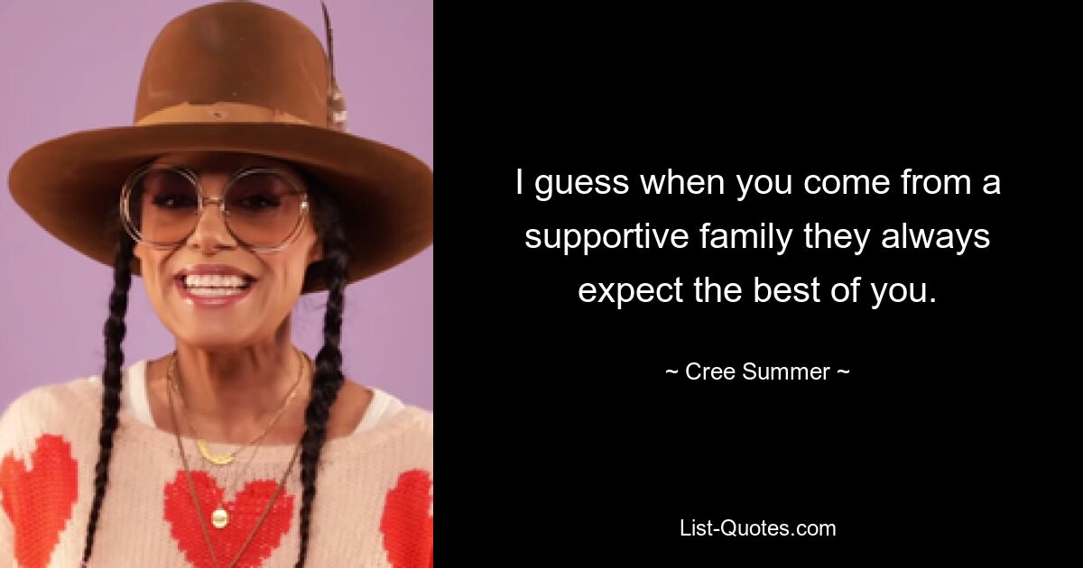 I guess when you come from a supportive family they always expect the best of you. — © Cree Summer