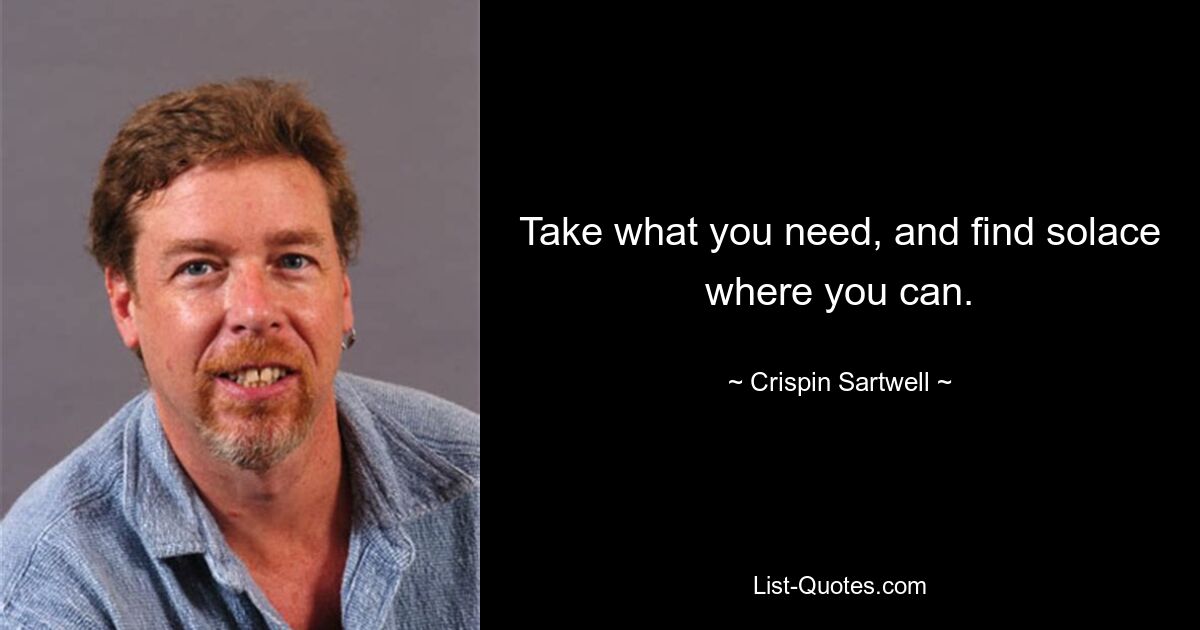 Take what you need, and find solace where you can. — © Crispin Sartwell