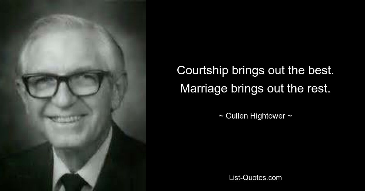 Courtship brings out the best. Marriage brings out the rest. — © Cullen Hightower