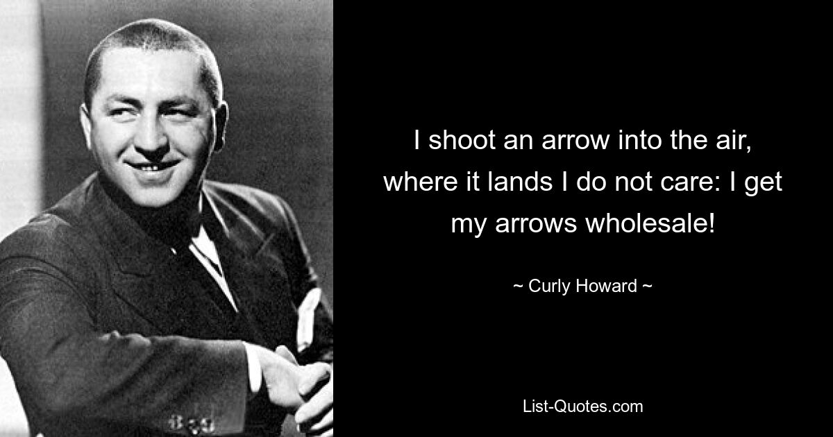 I shoot an arrow into the air, where it lands I do not care: I get my arrows wholesale! — © Curly Howard