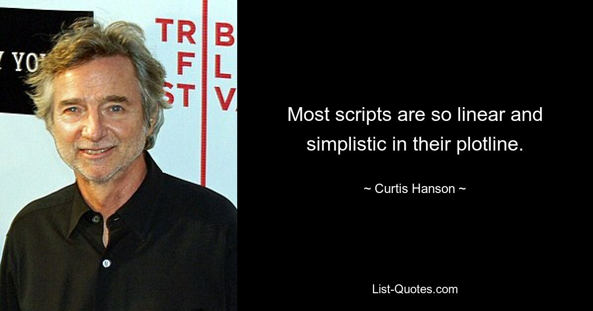 Most scripts are so linear and simplistic in their plotline. — © Curtis Hanson