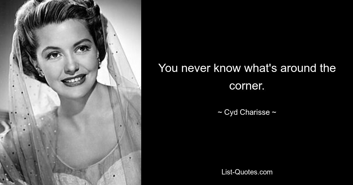 You never know what's around the corner. — © Cyd Charisse