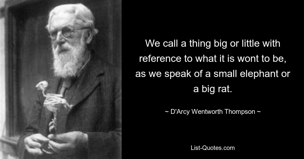 We call a thing big or little with reference to what it is wont to be, as we speak of a small elephant or a big rat. — © D'Arcy Wentworth Thompson