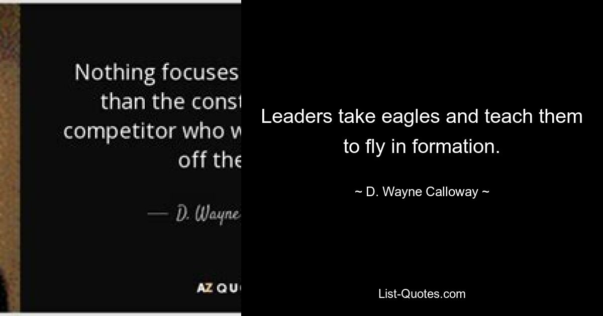 Leaders take eagles and teach them to fly in formation. — © D. Wayne Calloway