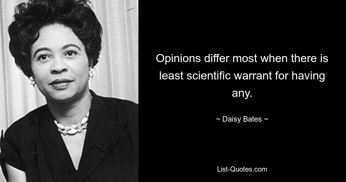 Opinions differ most when there is least scientific warrant for having any. — © Daisy Bates