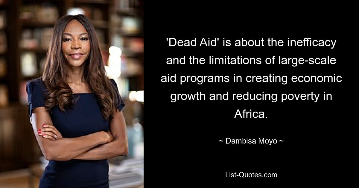 'Dead Aid' is about the inefficacy and the limitations of large-scale aid programs in creating economic growth and reducing poverty in Africa. — © Dambisa Moyo