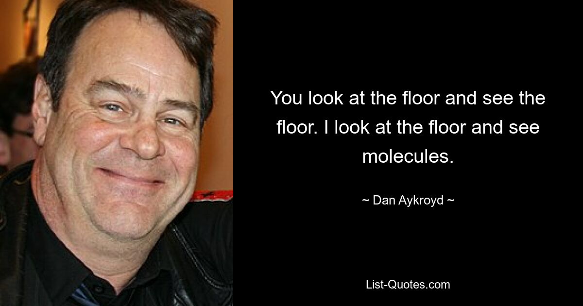 You look at the floor and see the floor. I look at the floor and see molecules. — © Dan Aykroyd