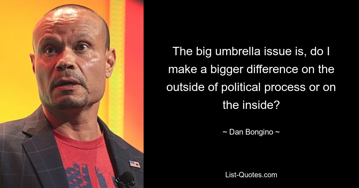 The big umbrella issue is, do I make a bigger difference on the outside of political process or on the inside? — © Dan Bongino