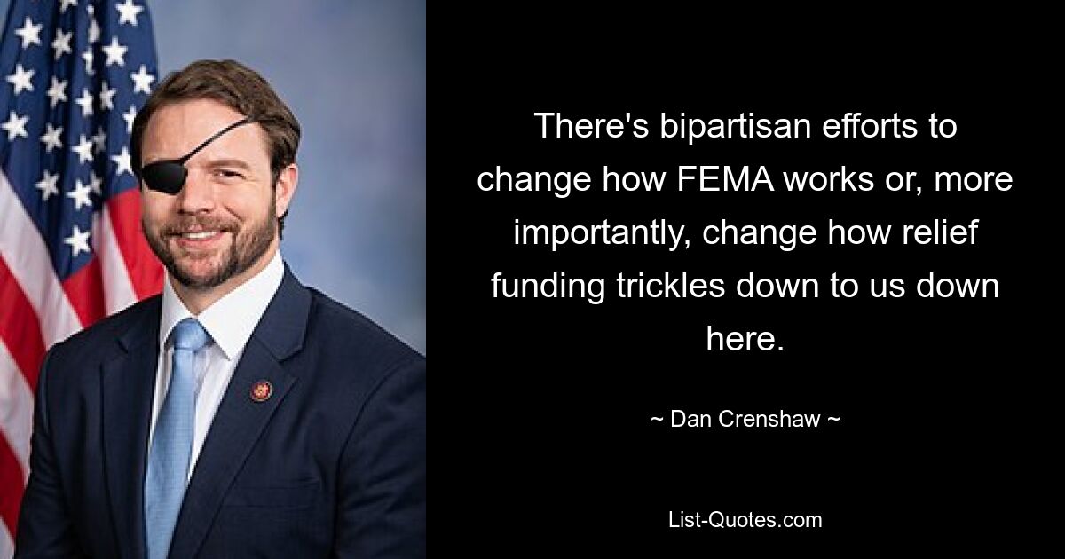 There's bipartisan efforts to change how FEMA works or, more importantly, change how relief funding trickles down to us down here. — © Dan Crenshaw