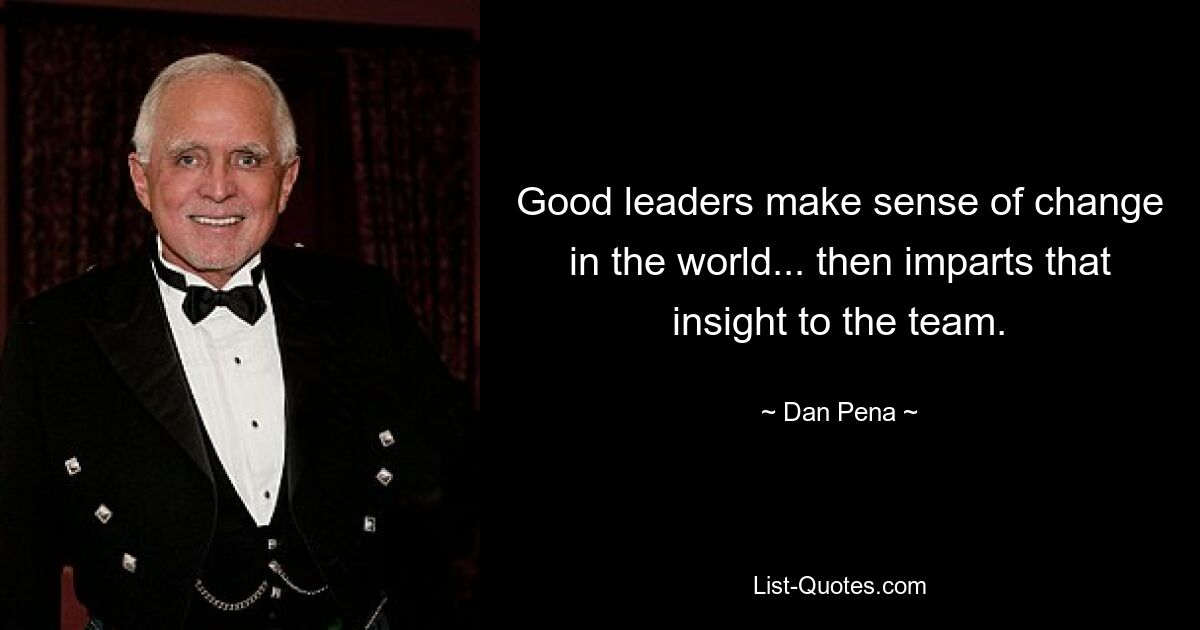 Good leaders make sense of change in the world... then imparts that insight to the team. — © Dan Pena