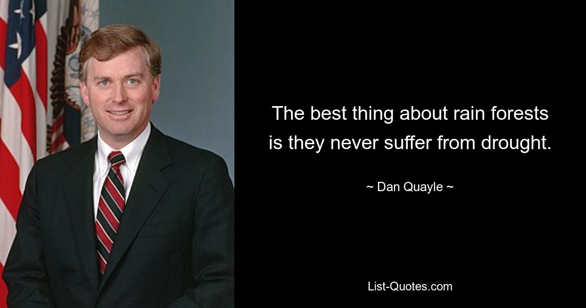 The best thing about rain forests is they never suffer from drought. — © Dan Quayle