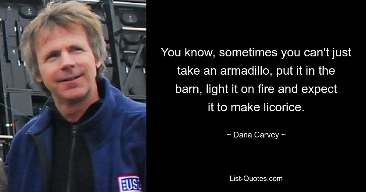 You know, sometimes you can't just take an armadillo, put it in the barn, light it on fire and expect it to make licorice. — © Dana Carvey