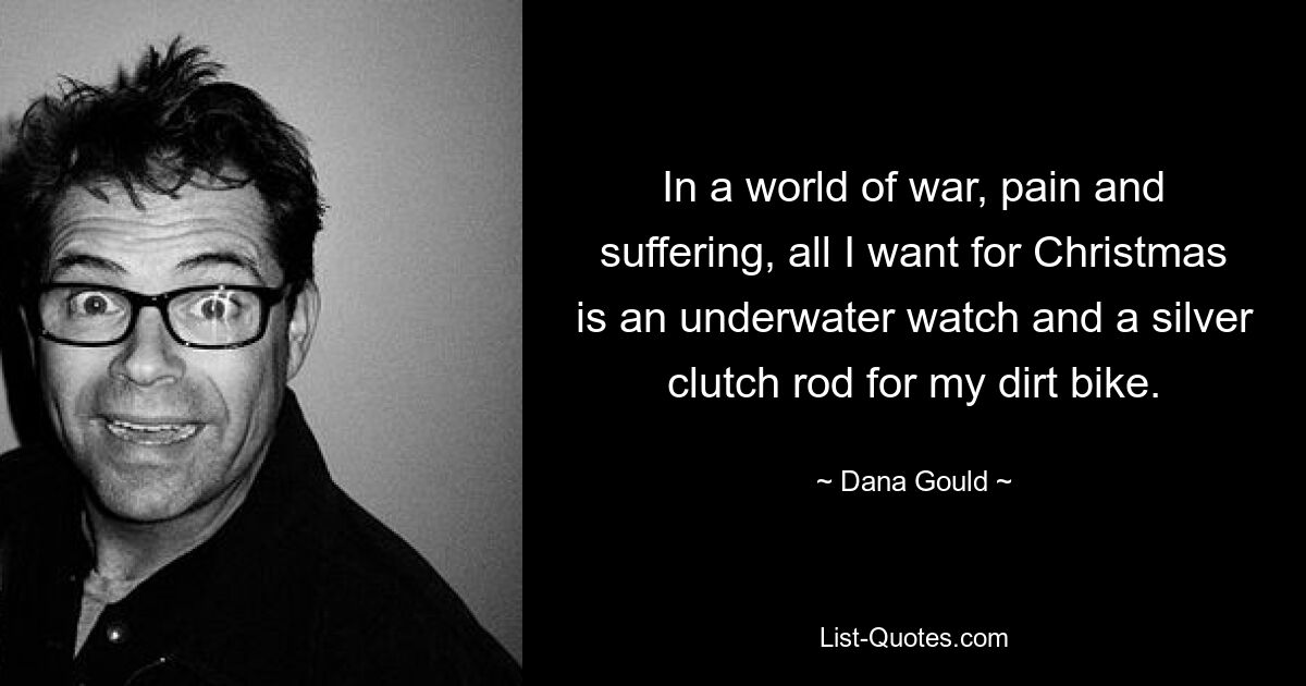 In a world of war, pain and suffering, all I want for Christmas is an underwater watch and a silver clutch rod for my dirt bike. — © Dana Gould