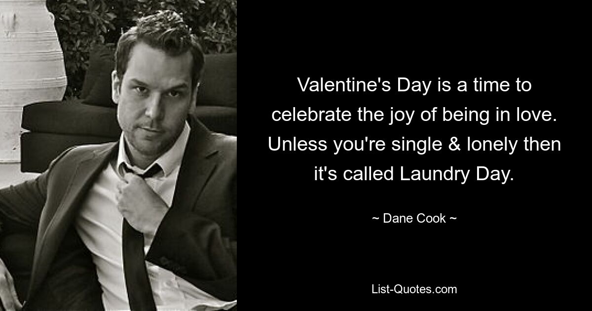 Valentine's Day is a time to celebrate the joy of being in love. Unless you're single & lonely then it's called Laundry Day. — © Dane Cook