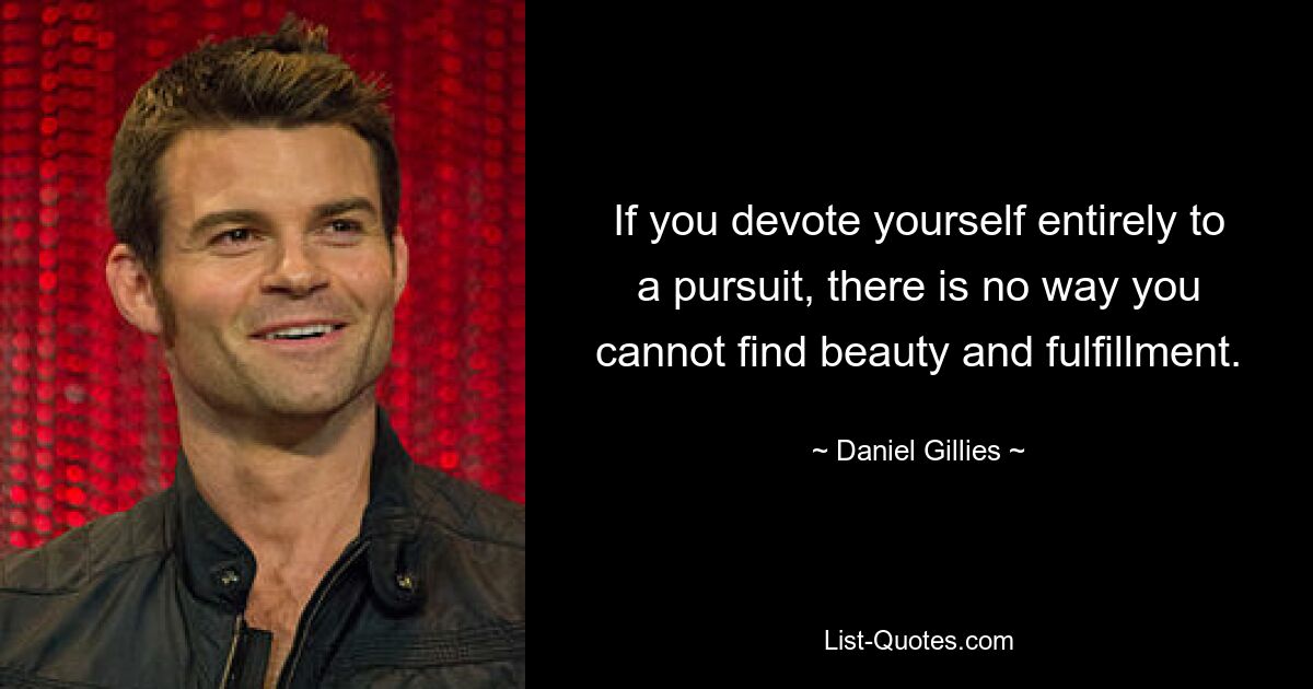 If you devote yourself entirely to a pursuit, there is no way you cannot find beauty and fulfillment. — © Daniel Gillies