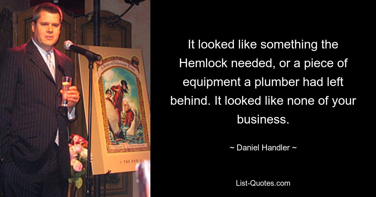 It looked like something the Hemlock needed, or a piece of equipment a plumber had left behind. It looked like none of your business. — © Daniel Handler