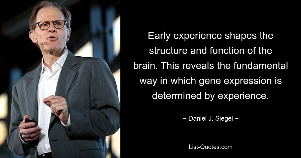 Early experience shapes the structure and function of the brain. This reveals the fundamental way in which gene expression is determined by experience. — © Daniel J. Siegel