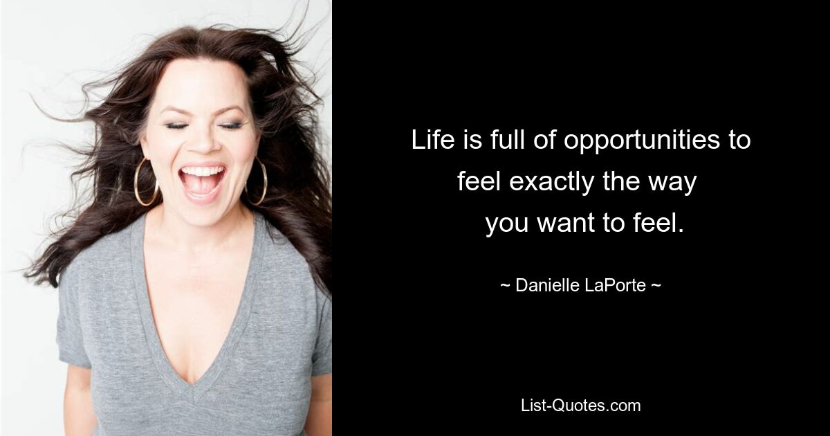 Life is full of opportunities to feel exactly the way 
 you want to feel. — © Danielle LaPorte