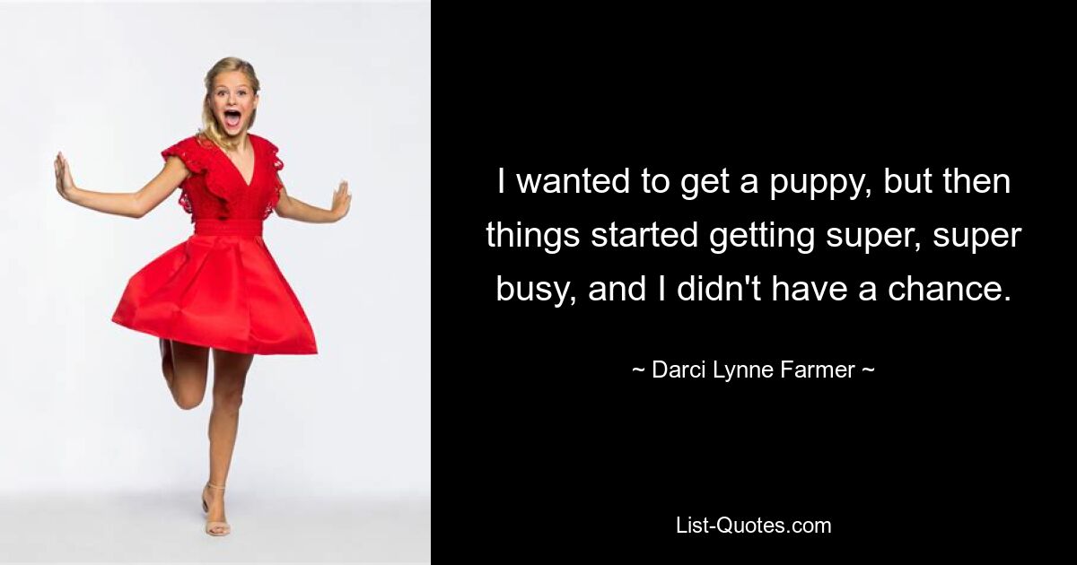 I wanted to get a puppy, but then things started getting super, super busy, and I didn't have a chance. — © Darci Lynne Farmer