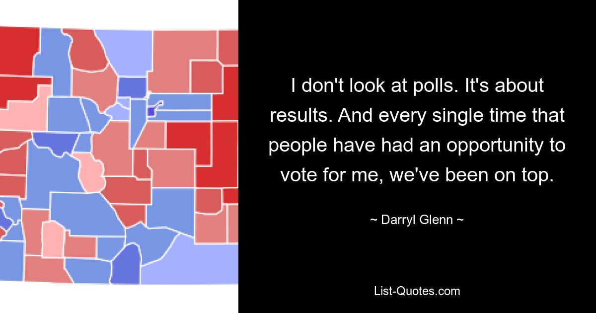 I don't look at polls. It's about results. And every single time that people have had an opportunity to vote for me, we've been on top. — © Darryl Glenn