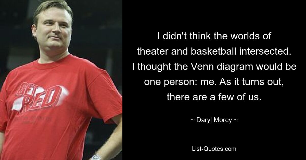 I didn't think the worlds of theater and basketball intersected. I thought the Venn diagram would be one person: me. As it turns out, there are a few of us. — © Daryl Morey