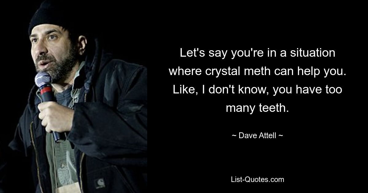 Let's say you're in a situation where crystal meth can help you. Like, I don't know, you have too many teeth. — © Dave Attell