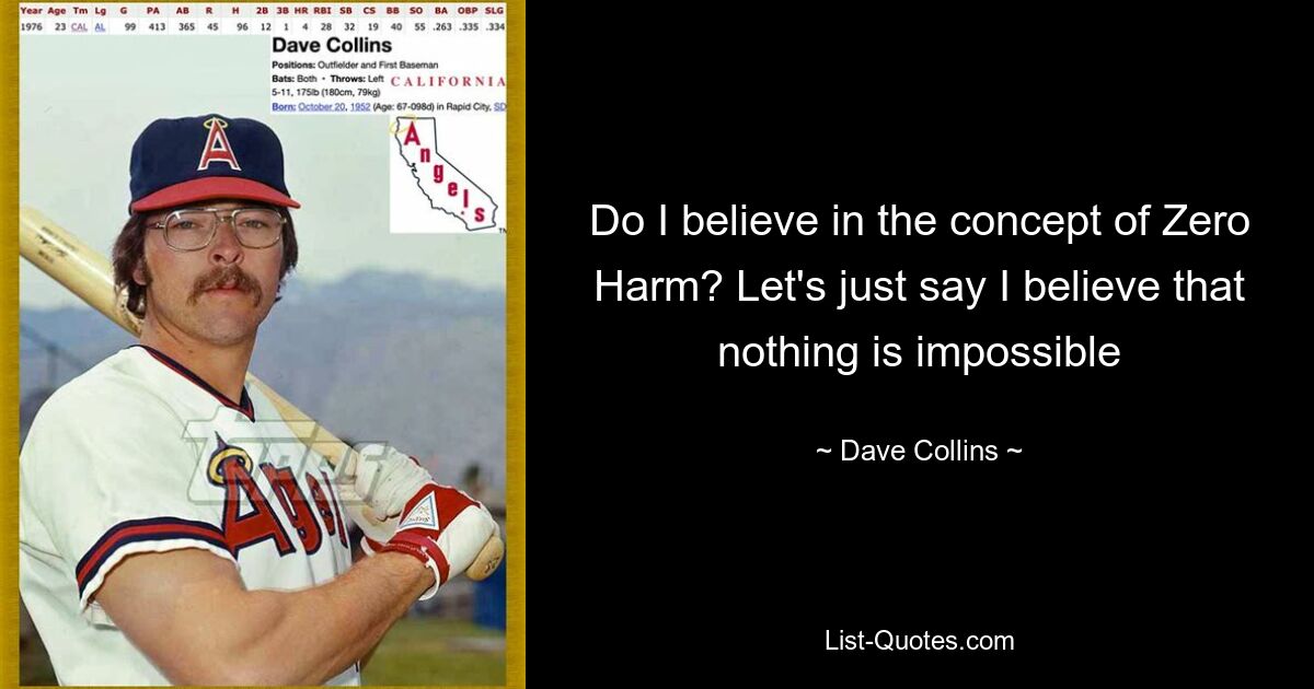 Do I believe in the concept of Zero Harm? Let's just say I believe that nothing is impossible — © Dave Collins