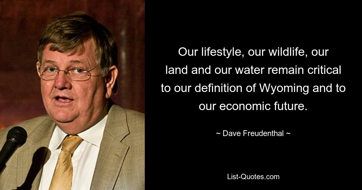 Our lifestyle, our wildlife, our land and our water remain critical to our definition of Wyoming and to our economic future. — © Dave Freudenthal