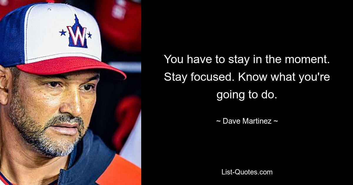 You have to stay in the moment. Stay focused. Know what you're going to do. — © Dave Martinez