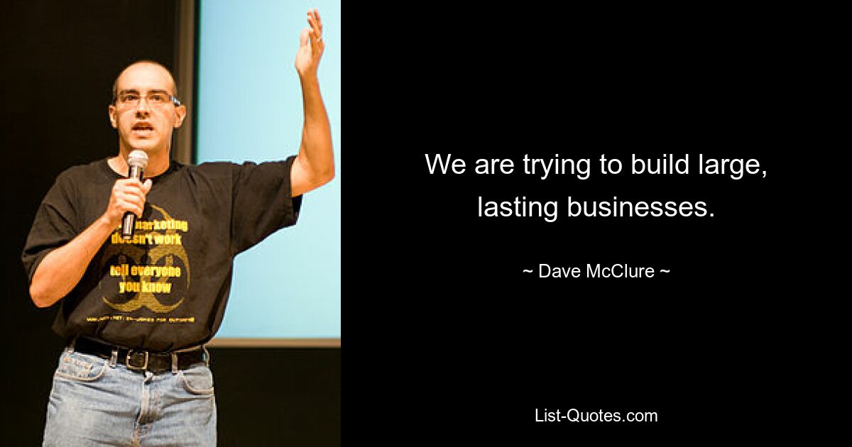 We are trying to build large, lasting businesses. — © Dave McClure