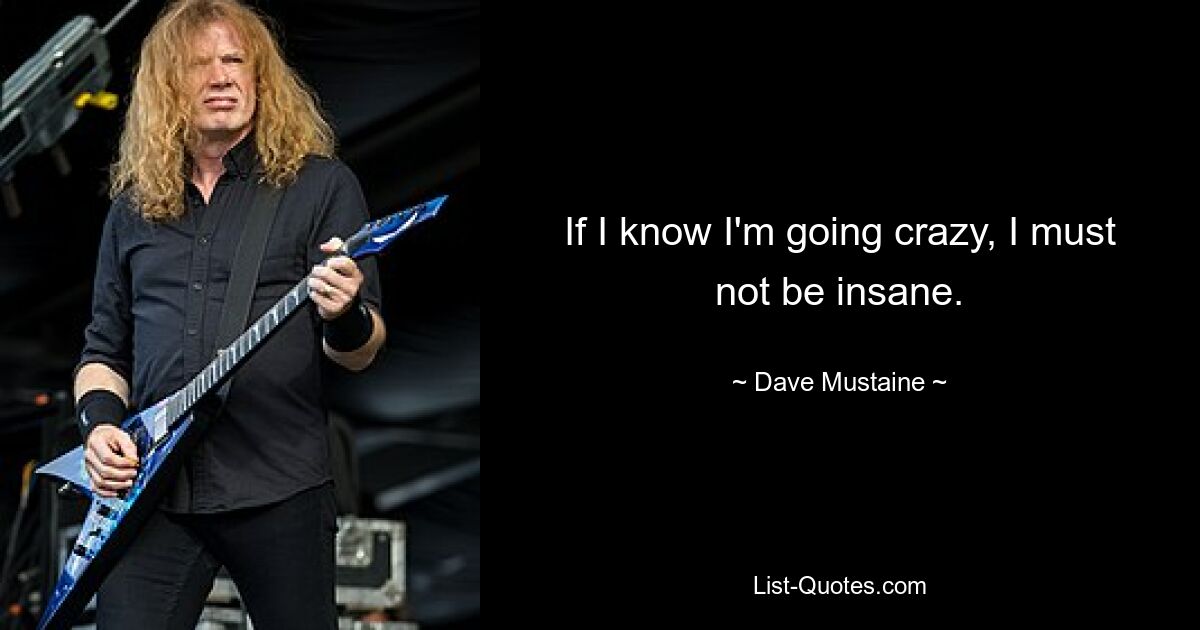 If I know I'm going crazy, I must not be insane. — © Dave Mustaine