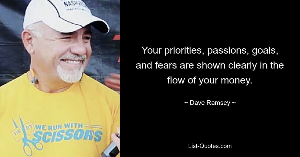 Your priorities, passions, goals, and fears are shown clearly in the flow of your money. — © Dave Ramsey