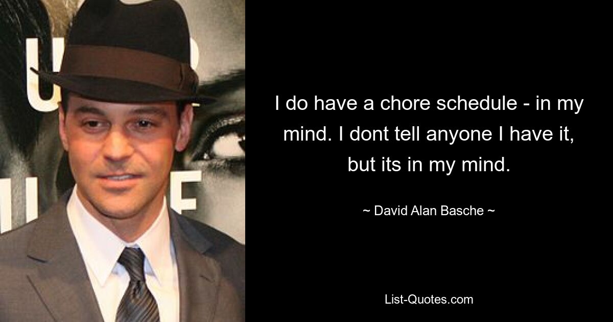 I do have a chore schedule - in my mind. I dont tell anyone I have it, but its in my mind. — © David Alan Basche