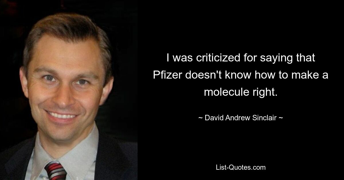 I was criticized for saying that Pfizer doesn't know how to make a molecule right. — © David Andrew Sinclair