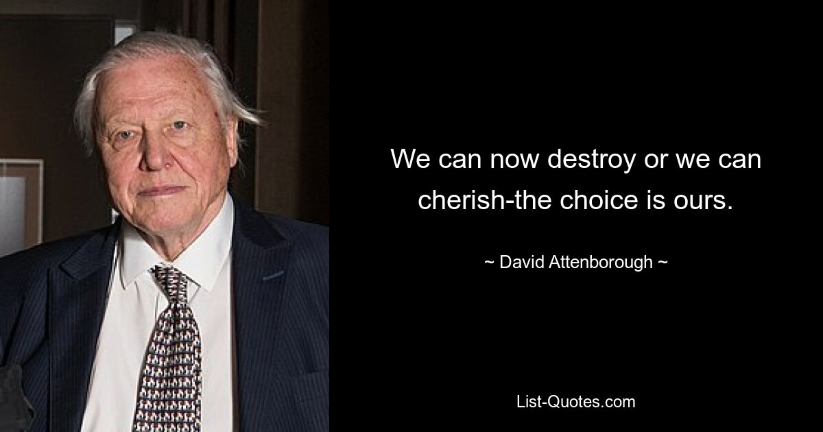 We can now destroy or we can cherish-the choice is ours. — © David Attenborough