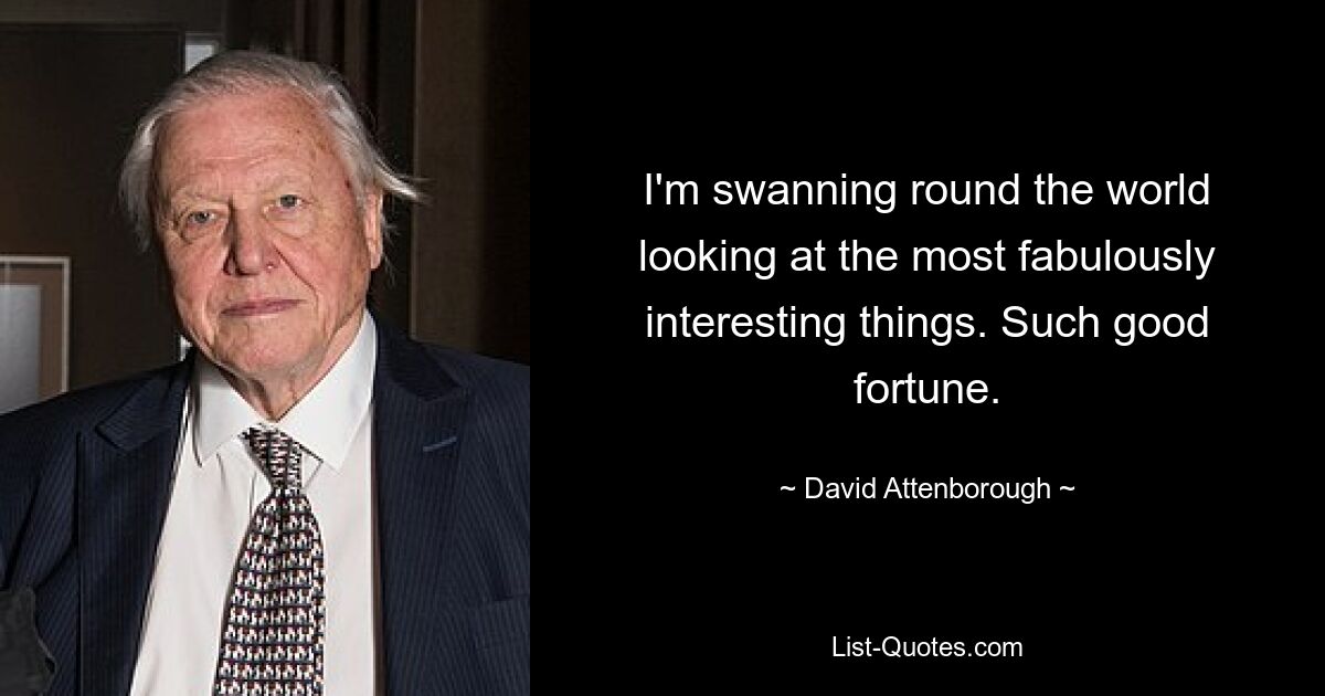 I'm swanning round the world looking at the most fabulously interesting things. Such good fortune. — © David Attenborough