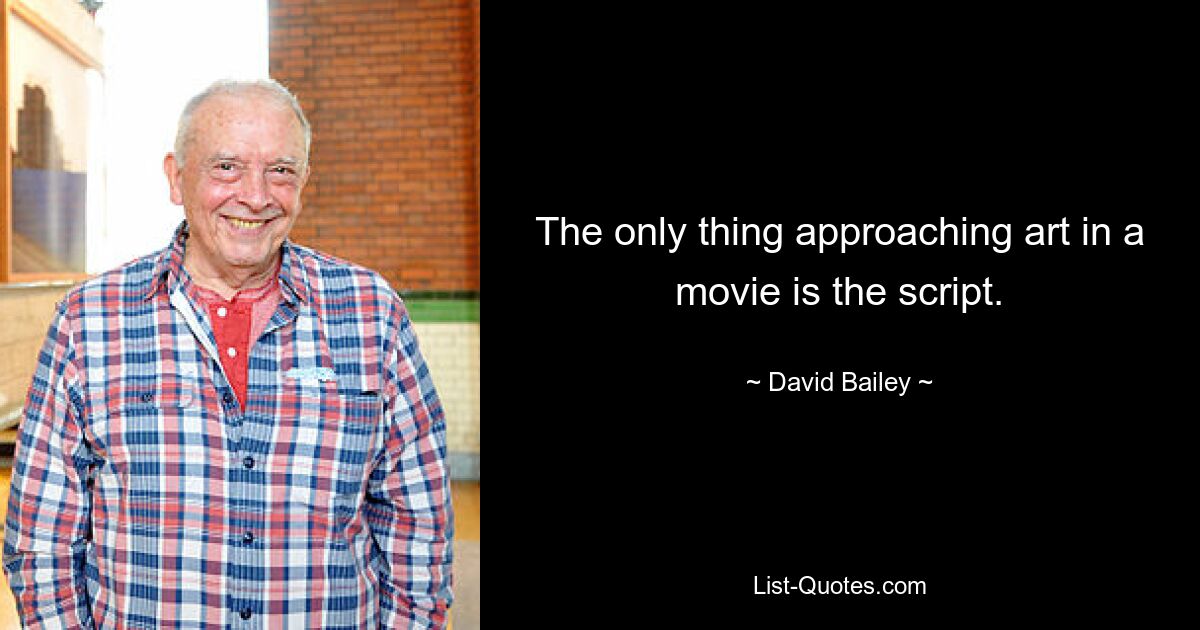 The only thing approaching art in a movie is the script. — © David Bailey